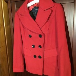 BANANA REPUBLIC Double Breasted WOOL Pea Coat~Red~Extra Small/Small~Pre-Owned